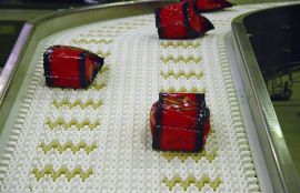 Объект: Конвейер с модульной пластиковой лентой для пакетов с печеньем